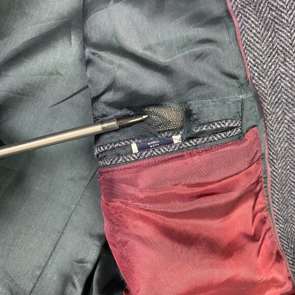 Lands End Lambs Wool Herringbone Tweed Blazer Sport Coat Men's 39R Blue Black - Picture 5 of 16